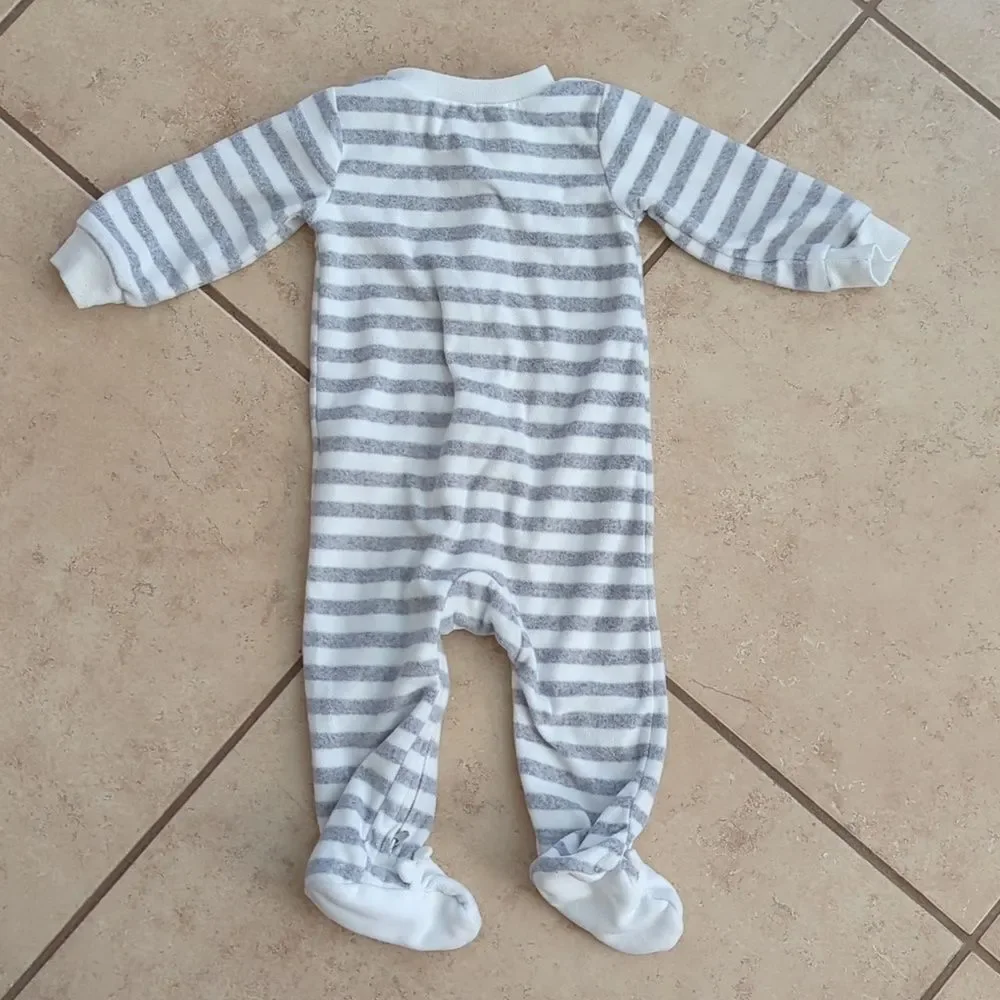 Carter's Fleece Zip-Up Footie Sleep Pajamas Acorn Stripes - 9 months